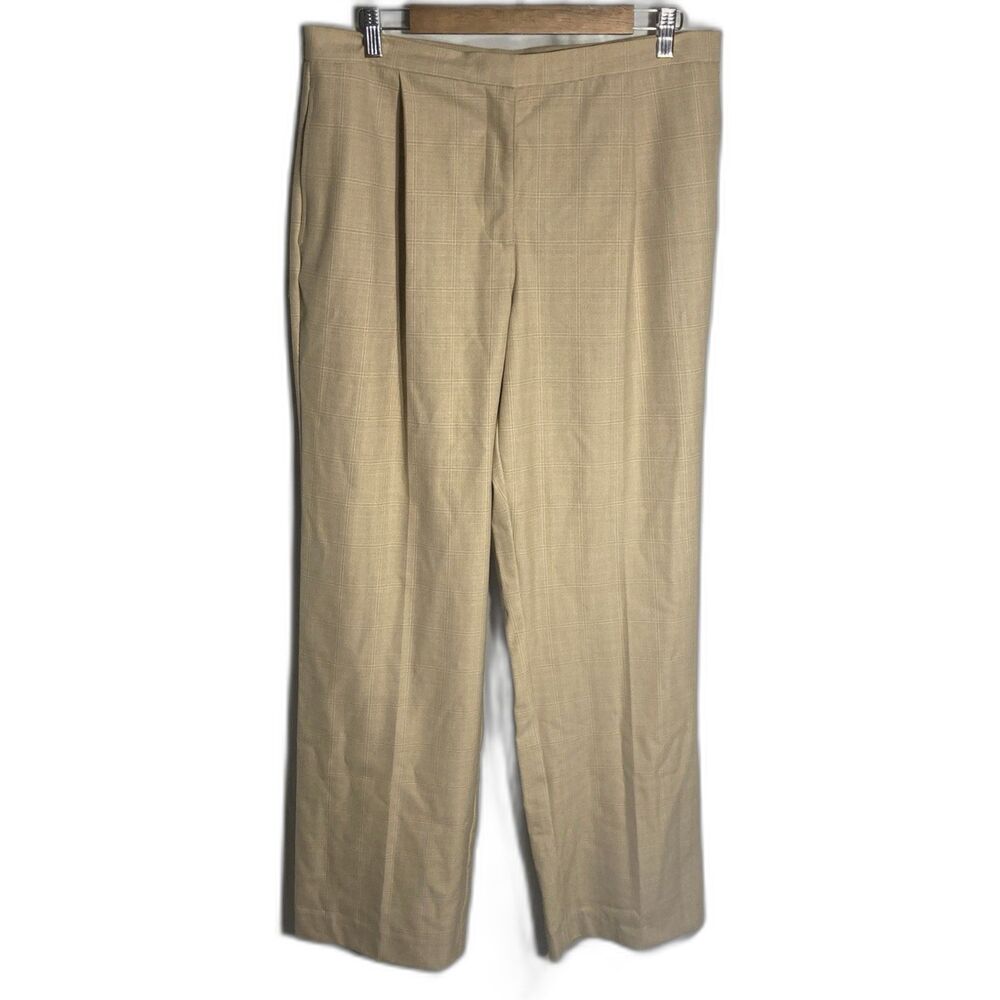 LIZ CLAIBORNE yellow tan plaid pleated front straight leg zip fly Kylie pants 14